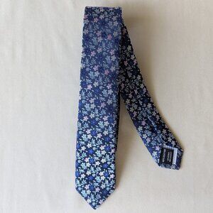 SONDERGAARD Copenhagen Silk Slim Tie Jacquard Floral Navy Pink Blue White  62x2"